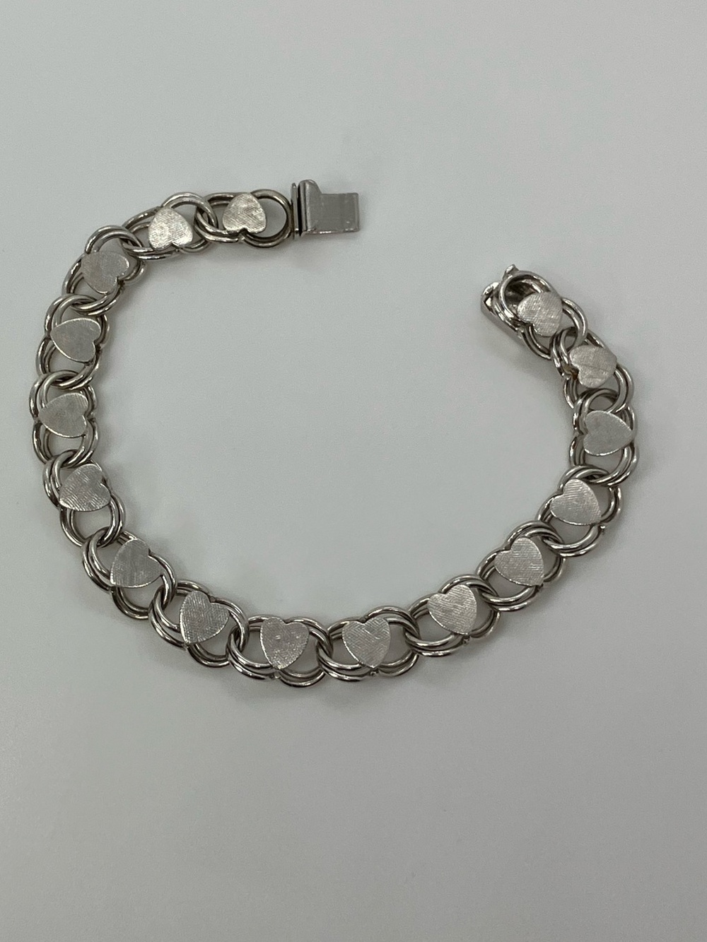 Vtg 925 Sterling Silver Starter Charm Bracelet Heart Link 5.5”